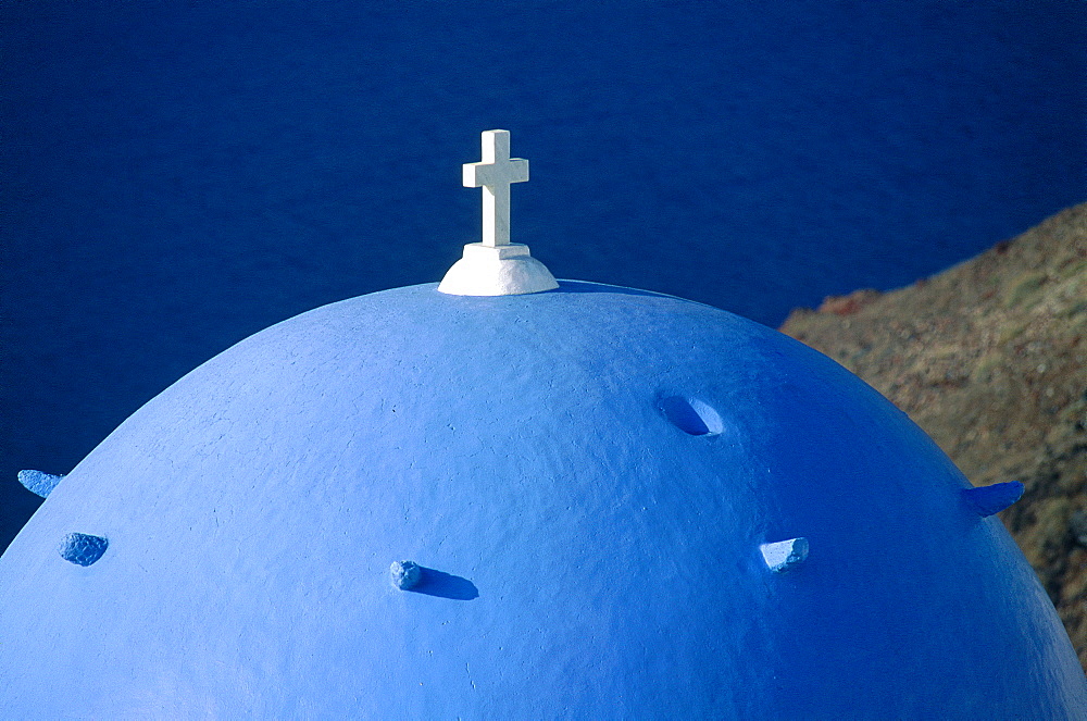 Santorini, Blue Church Cupolos Angeles, Greece