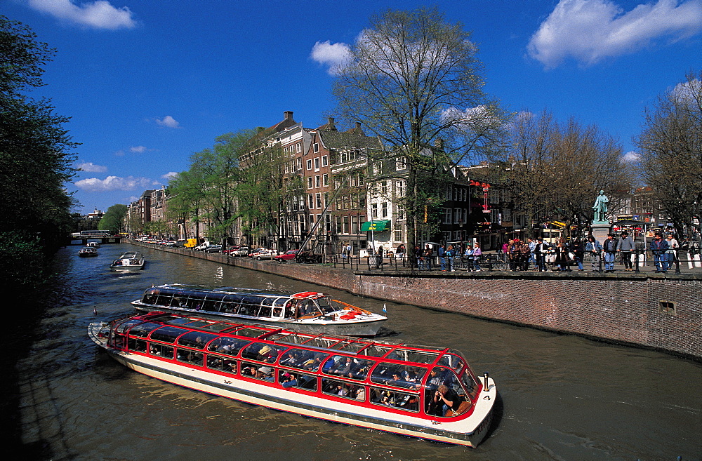 Netherlands, Amsterdam, Boats On Canal Wilhem