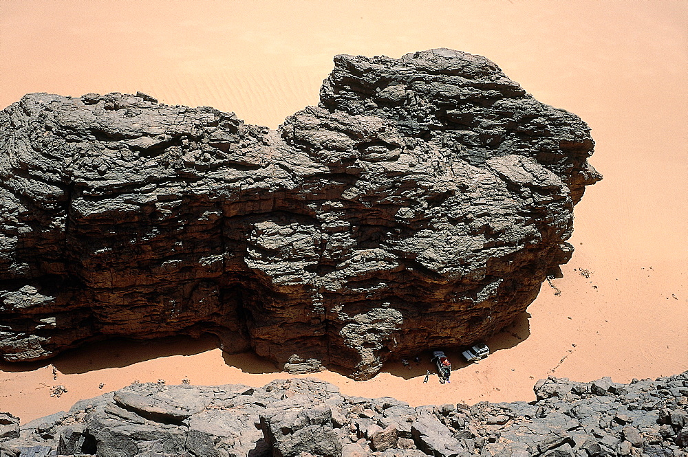 Algeria, Sahara, Tassili M'ajjer, Black Rocks Mountains, View From Top Of One 