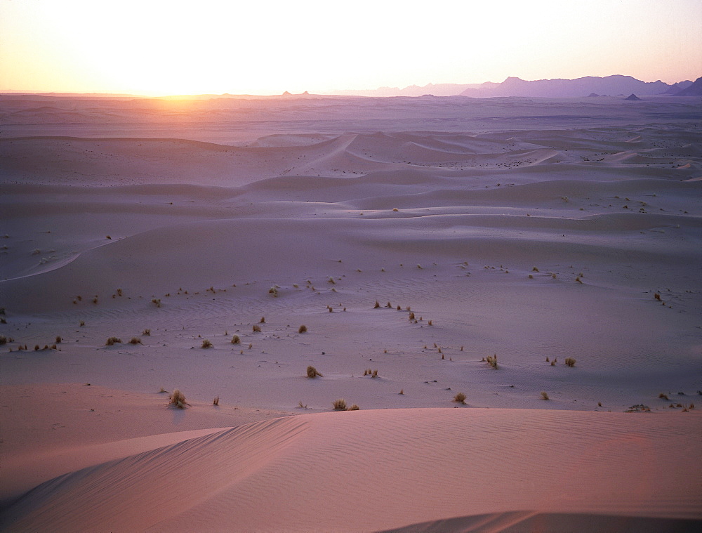 Algeria, Sahara, Tassili M'ajjer, The Great Sand Dunes Of Erg Amer At Sunset 