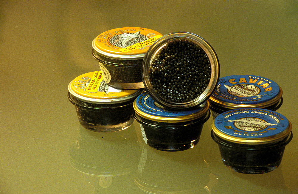 Russia, Saint Petersburg, Differents Kinds Of 50 Grams Caviar Cans 