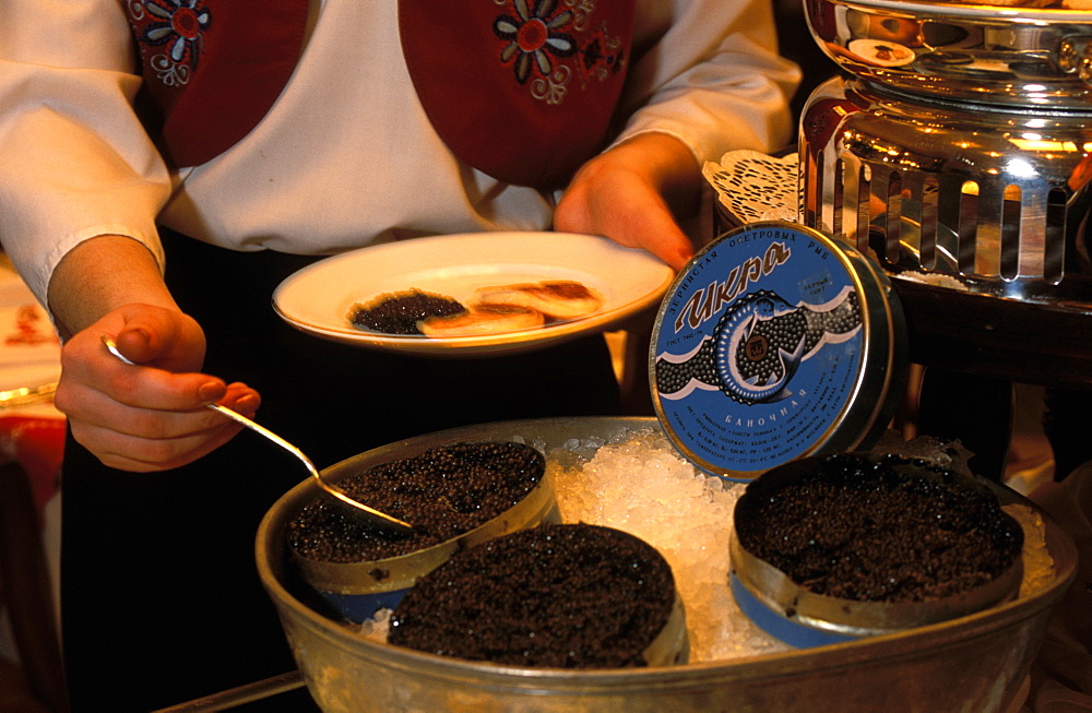 Russia, Saint Petersburg, Serving Caviar In A Luxury Restaurant  