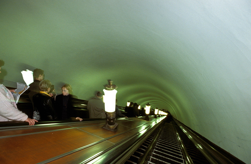 Russia, Saint Petersburg, The Underground Metro, Escalator From Street Level,  