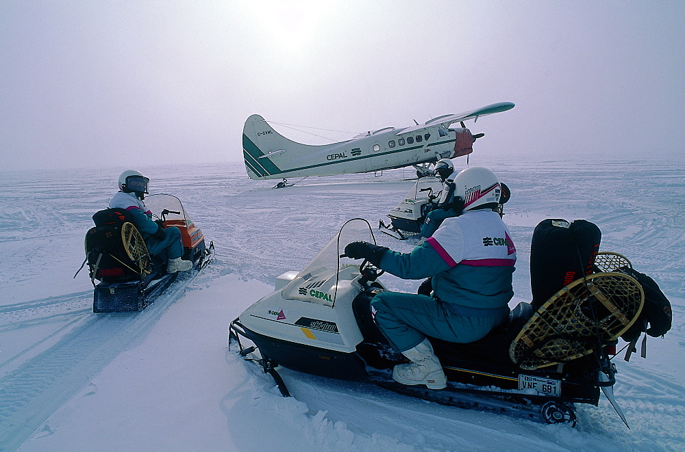 Canada, Quebec In Winter, Otish Mountains, Snowmobile Raid, Plane Bringing Provisions 