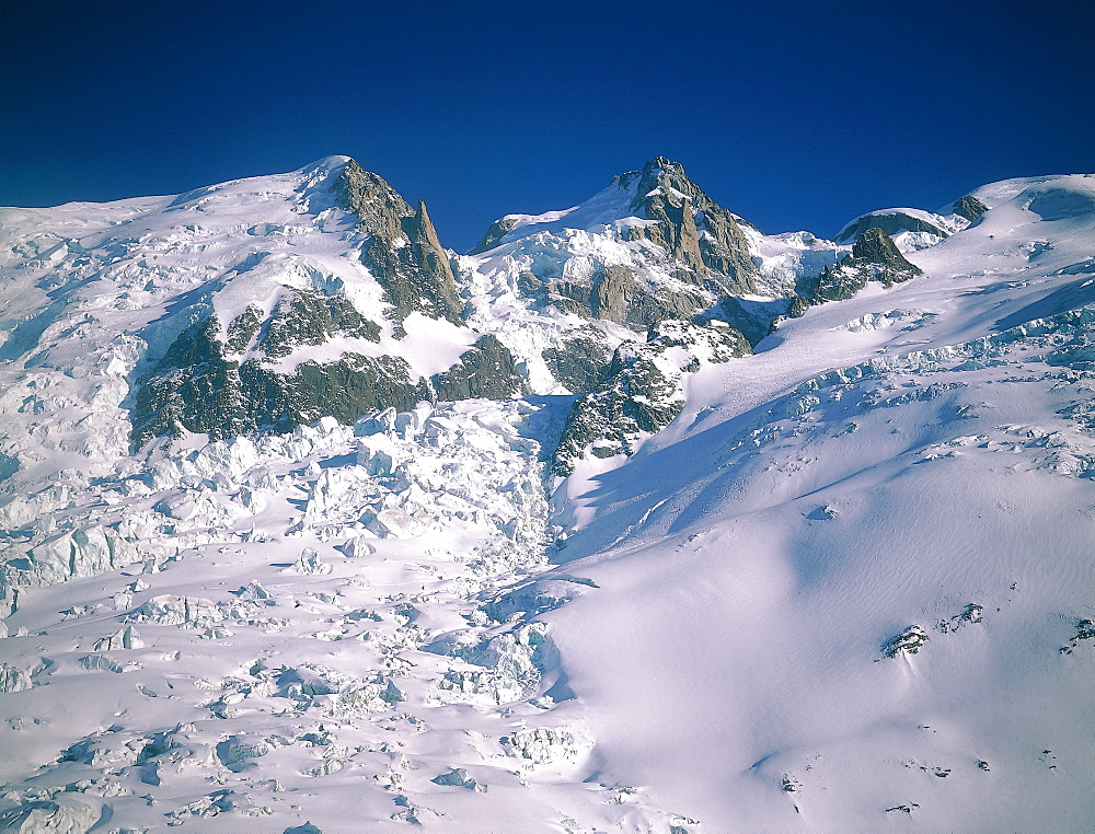 France, Alps In Winter, Savoie, Chamonix, Aerial View Of A Glacier On Mont Blanc Slope 