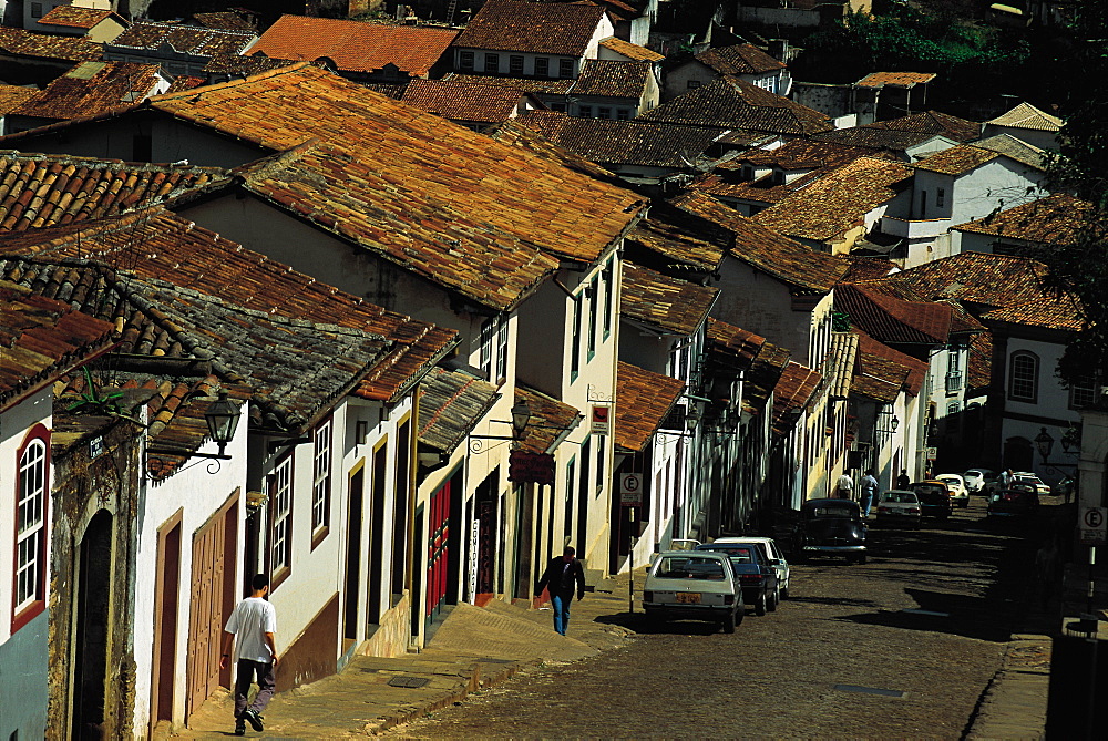 Brazil, Minas Gerais.Ouro Preto Colonial City.Overview On A City Street 