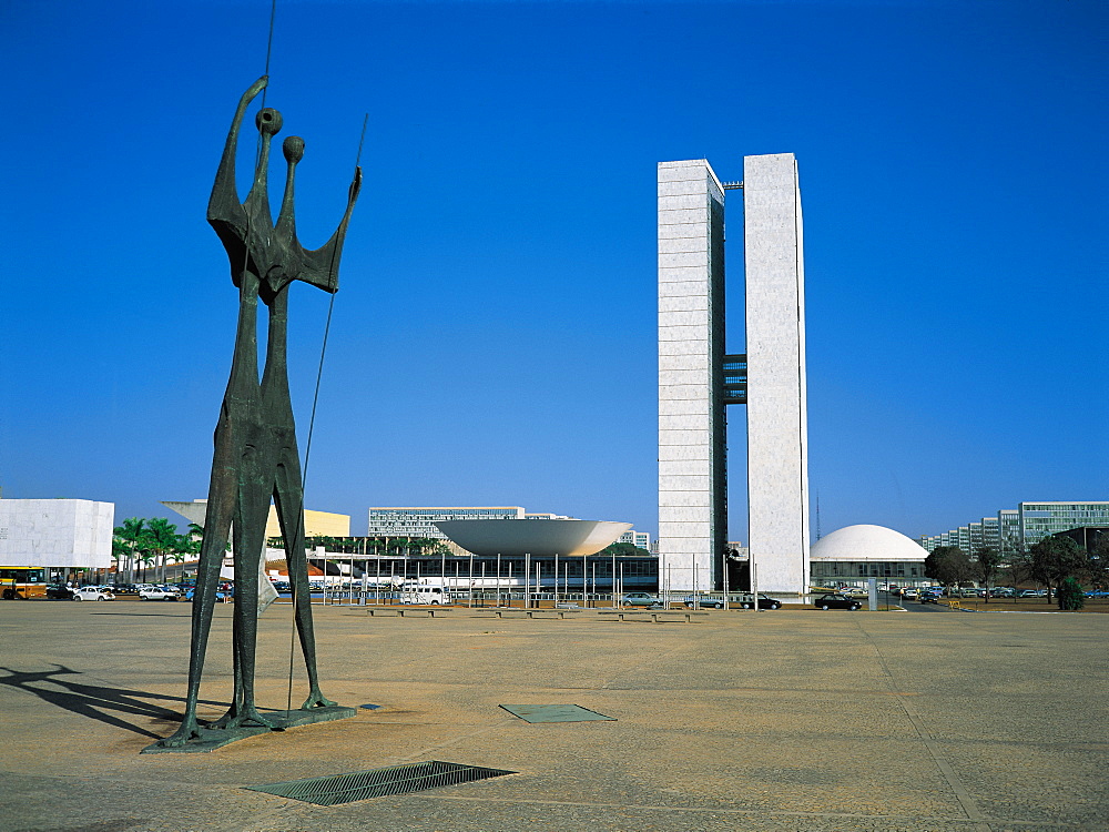 Brazil, Brasilia.Architect & Town Planner Oscar Niemeyer.Three Powers Square And Bruno Giorgi Metal Sculpture