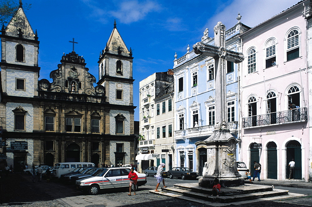 Brazil, Salvador De Bahia.Ancient Pelourinho Neighbourhood.Cathedral (Se) Square And Cross