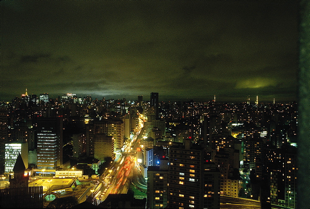 Brazil, Sao Paolo.Overview On The City At Night From Hotel Hilton