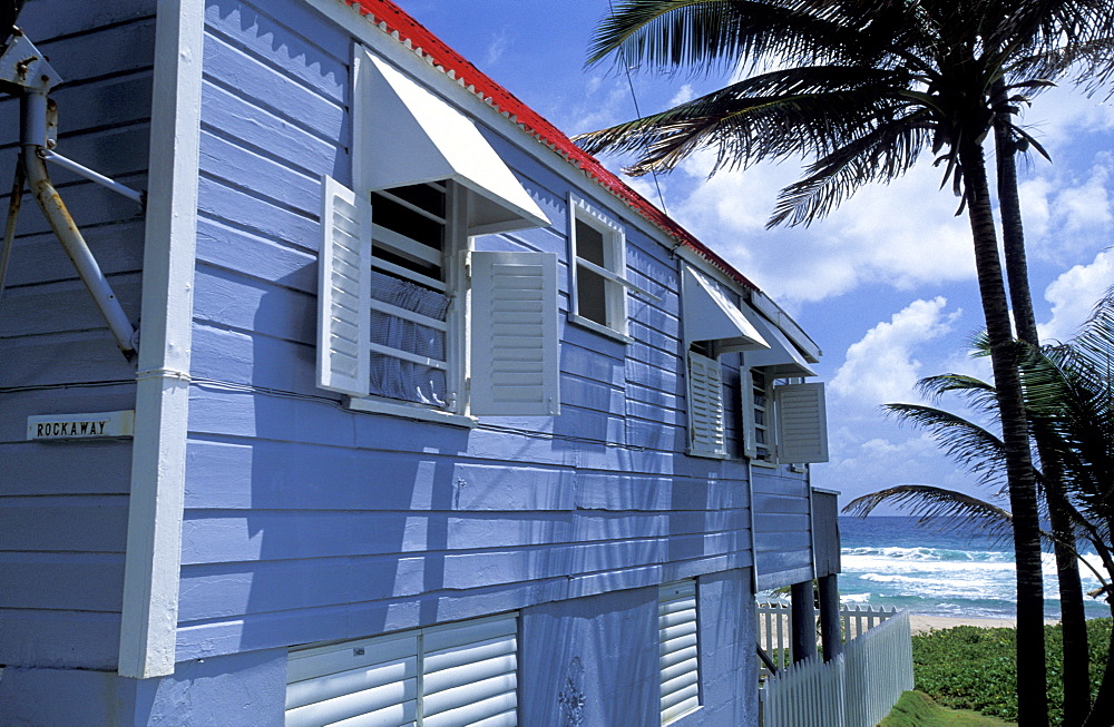 Caribbean, West Indies, Barbados, East Coast, Barclays Park, Colonial Style Wooden House At Seaside