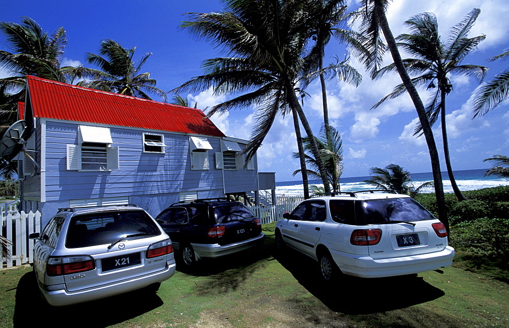 Caribbean, West Indies, Barbados, Wooden Traditional Style House At Sea Side On East Coast   