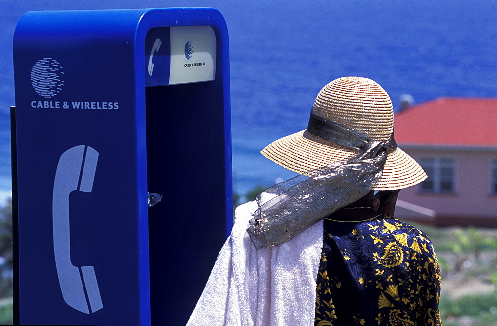 Caribbean, West Indies, Barbados, The Bajan People, Woman At Phone Booth