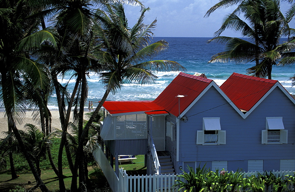 Caribbean, West Indies, Barbados, East Coast, Barclays Park, Colonial Style Wooden House At Seaside