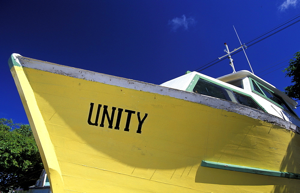 Caribbean, West Indies, Barbados, Fishing Boat Ashore At Hastings Harbour