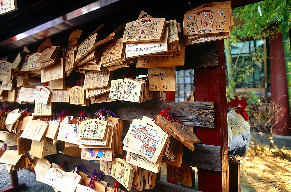 Japan, Kyoto, Wood Tablets With Wishes To Be Offered To The Kamis (Gods) In Shinto Shrine, 