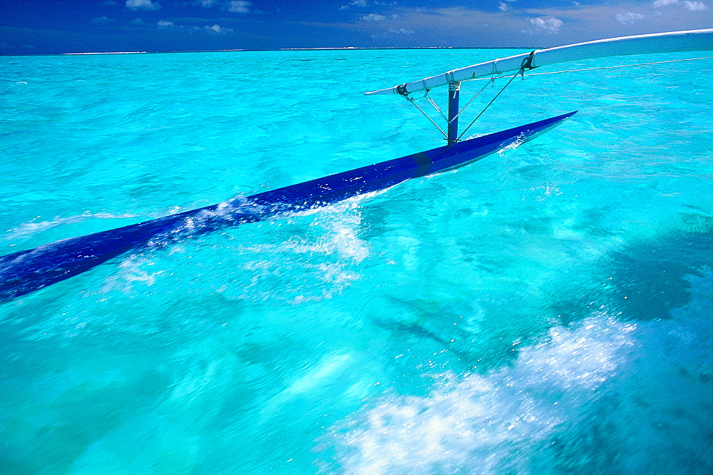 French Polynesia, Society Islands (Iles Sous-Le-Vent), Bora-Bora Island, Local Outrigger Boat In The Lagoon