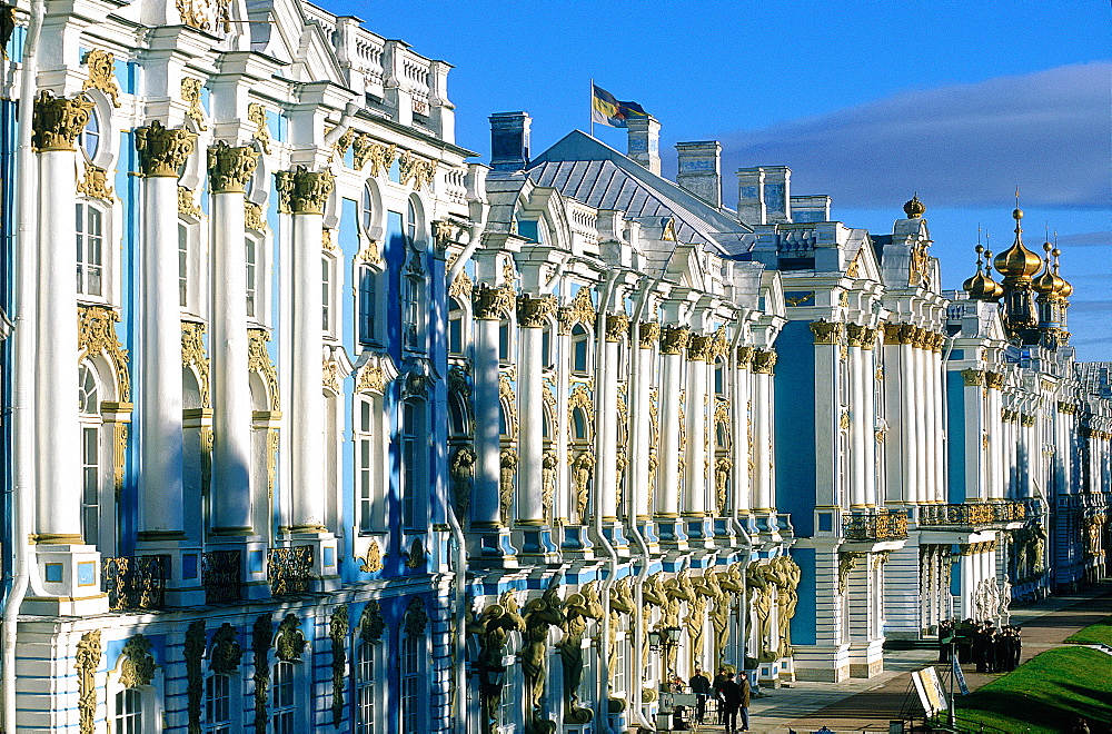 Russia, St-Petersburg, Tsarskoie Selo (Pushkin), Catherine Palace, Elevated View Of The Park Facade