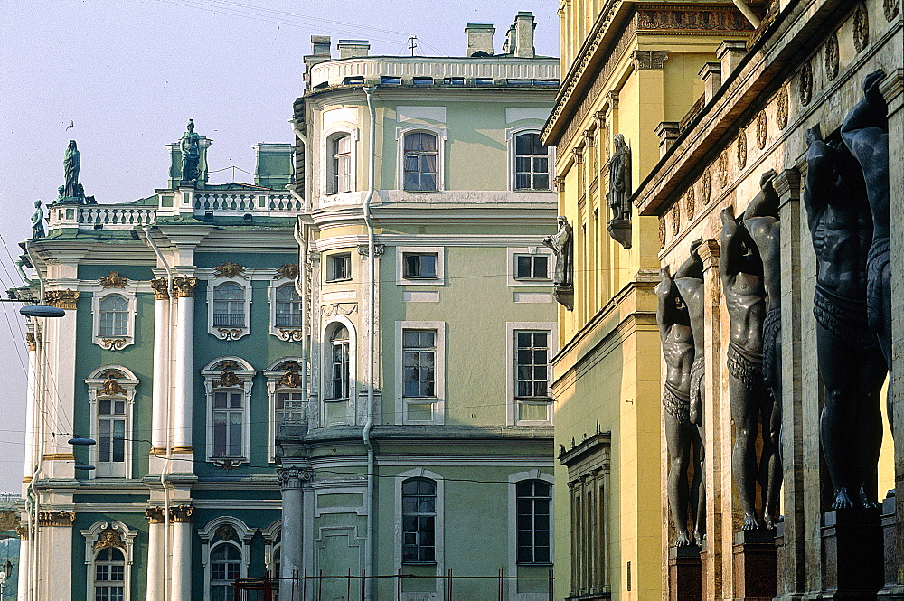 Russia, St-Petersburg, The Winter Palace (Now Hermitage Museum) , The Monumental At Lantes Porch And Facade On Palace Square