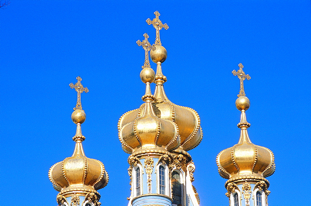 Russia, St-Petersburg, Tsarskoie Selo (Pushkin), Catherine Ii Palace, The Belfries Bulbs Of The Chapel