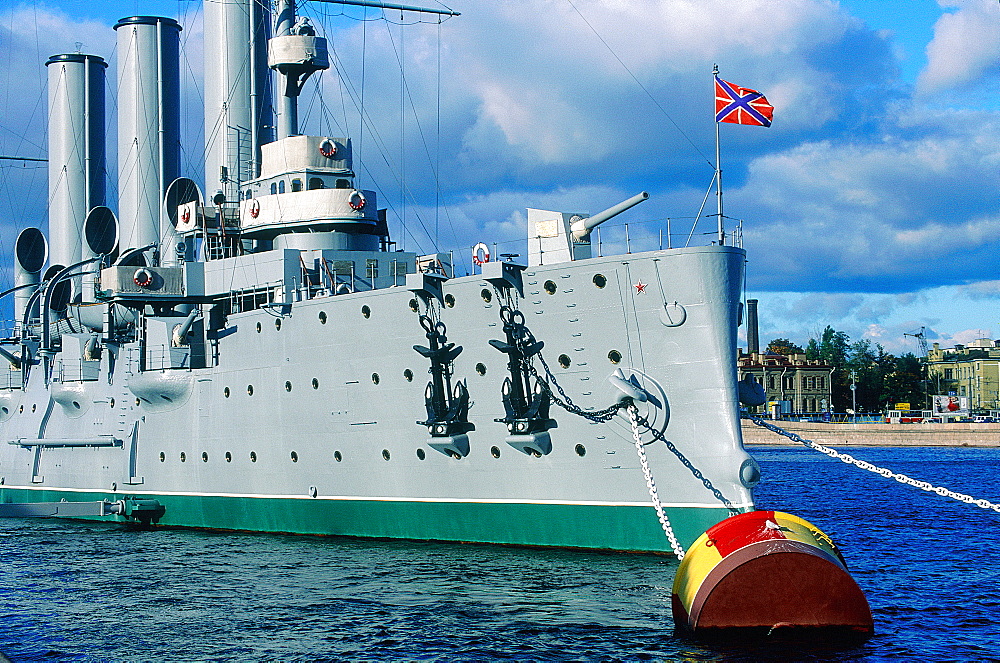 Russia, St-Petersburg, The Warship Aurora At The Maritime Academy Quay , Now A Maritime Museum