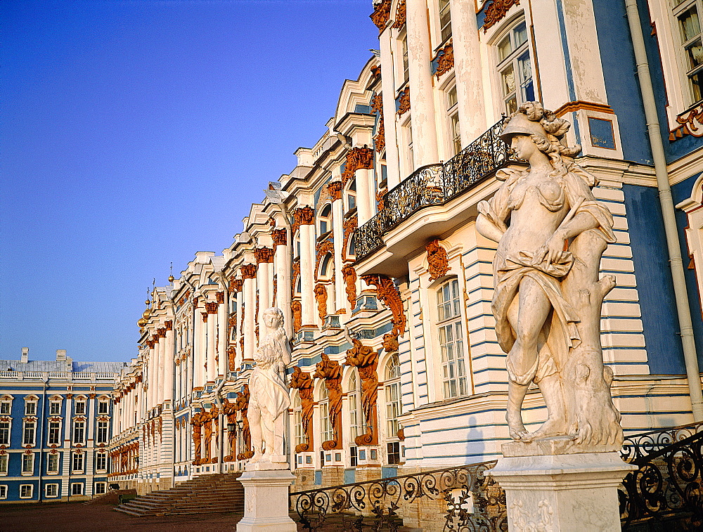 Russia, St-Petersburg, Tsarskoie Selo (Pushkin), Catherine Ii Palace, The Facade On The Back Yard