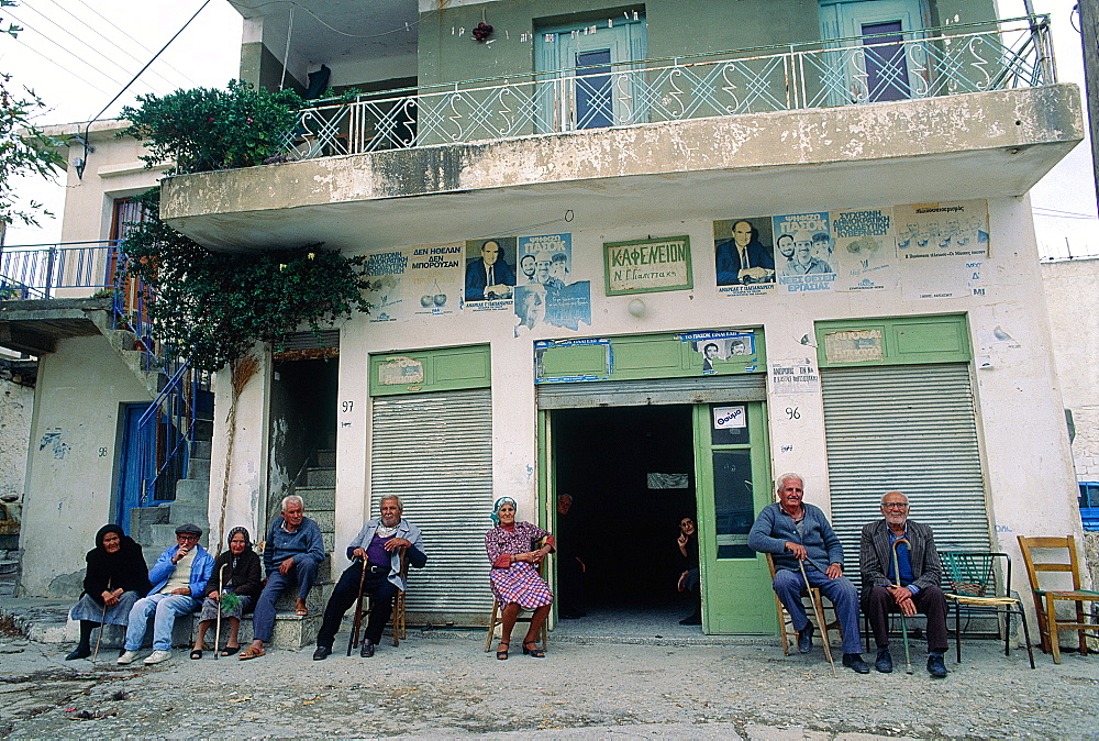 Greece, Crete, Old People Out Of A Local Cafe On Lassithi Plateau