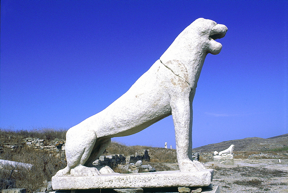 Greece, Cyclades, Delos Island Close To Mykonos, Antique Statue Of A Lion