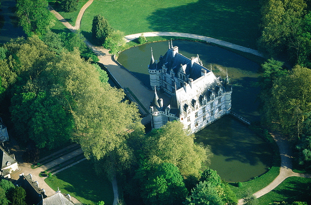 France, To Uraine Val-De-Loire, In Dre-Et-Loire, Azay-Le-Rideau, The Castle And Park, Aerial Photography