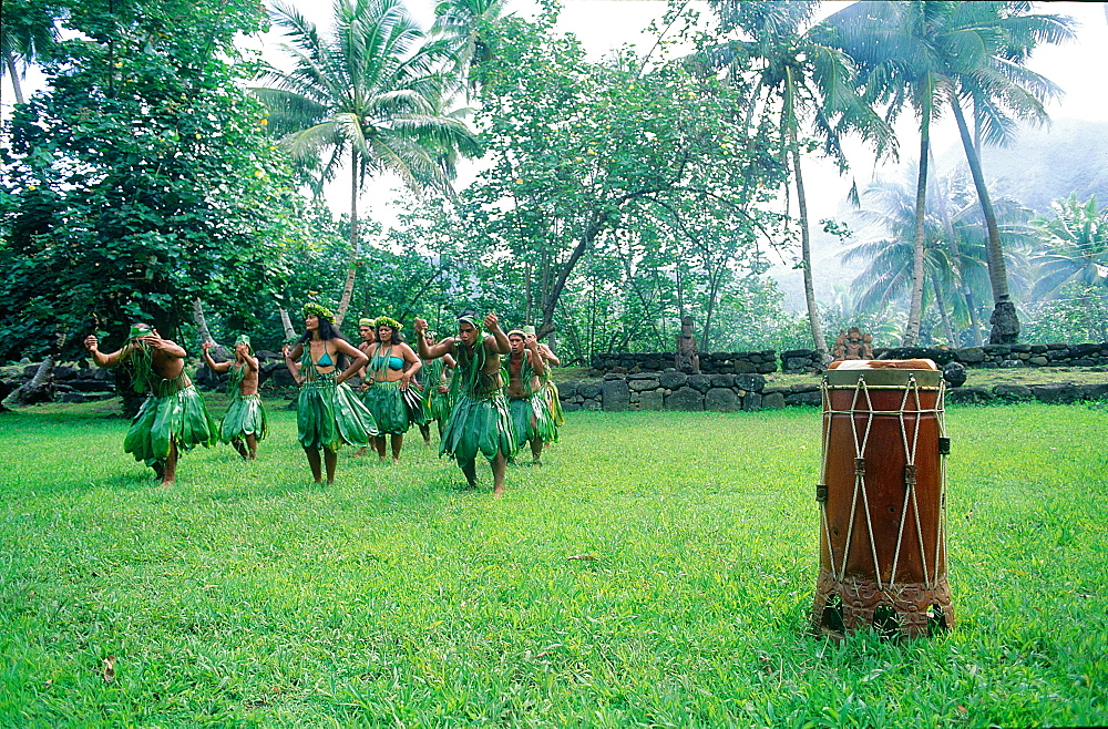 French Polynesia, Marquesas Archipelago, Nuku-Hiva Island, In Hatiheu The Motu-Haka Folk Group Performing The Pig Dance