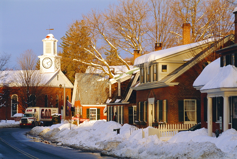 The New England town of Woodstock in Winter, Vermont. USA 