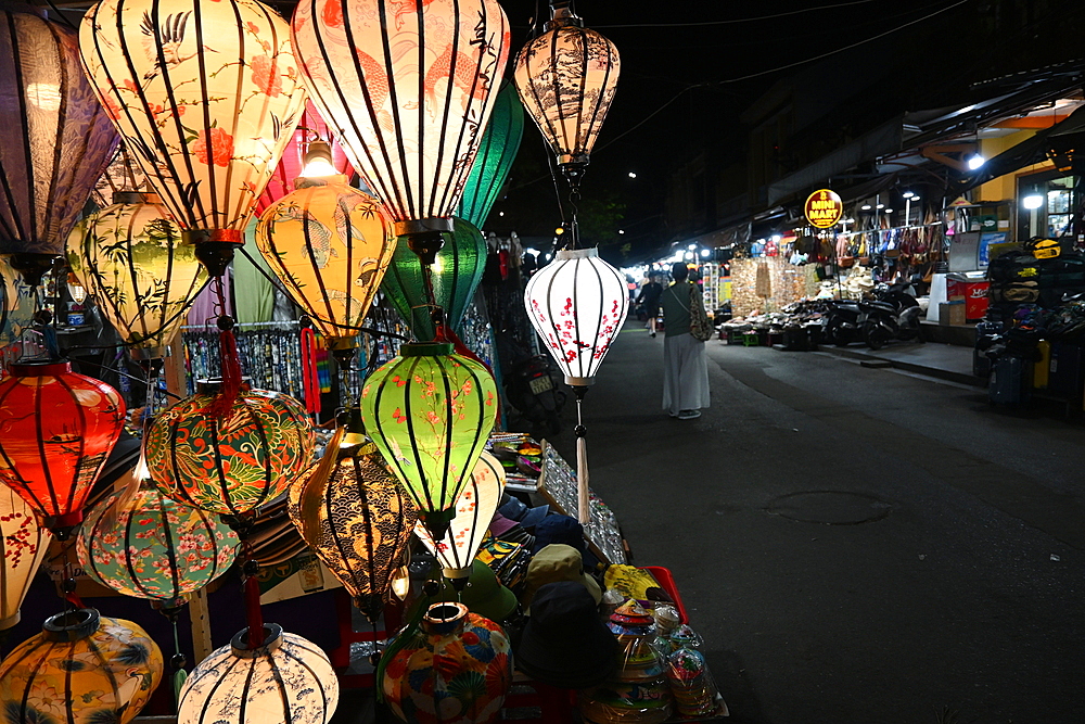 Lanterns in the food market at night, Vietnam