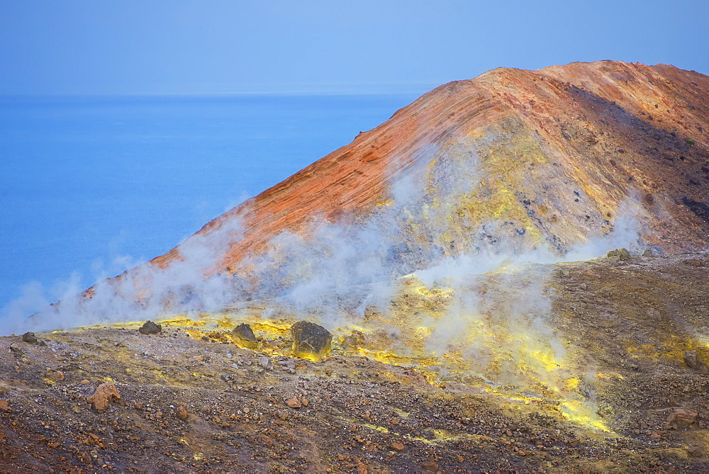 Sulphur and fumarole smoke on volcano Gran crater, Vulcano Island, Aeolian Islands, UNESCO World Heritage Site, north of Sicily, Italy, Mediterranean, Europe