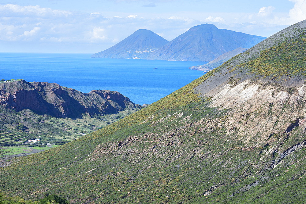 View of Gran Cratere, Lipari and Salina Island, Vulcano Island, Aeolian Islands, UNESCO World Heritage Site, north of Sicily, Italy, Mediterranean, Europe