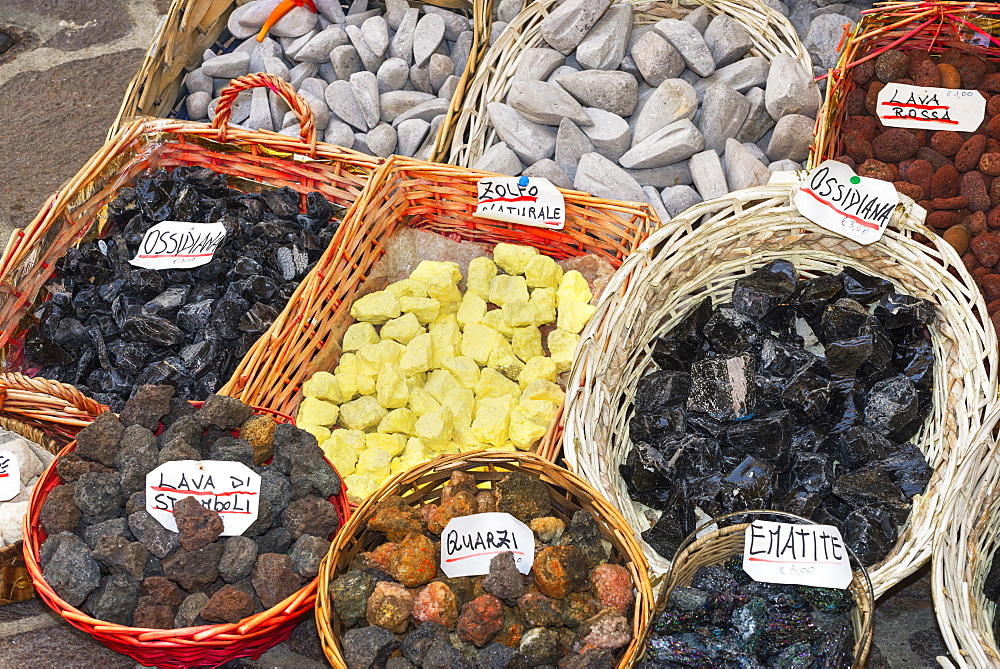 Volcanic rock souvenirs, Lipari Island, Aeolian Islands, UNESCO World Heritage Site, Sicily, Italy, Mediterranean, Europe