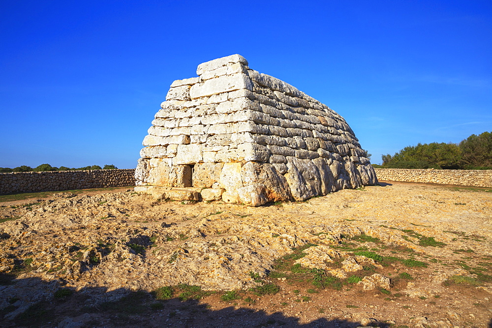 Naveta or megalithic tomb at the site of Es Tudons, Menorca, Balearic Islands, Spain, Mediterranean, Europe