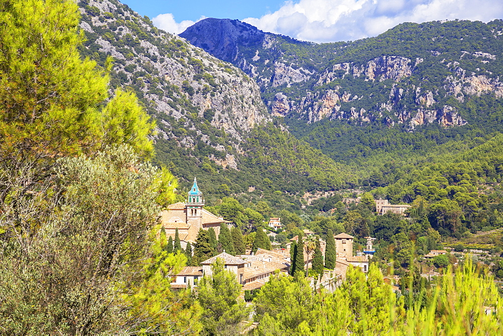 View of Valldemossa village, Valldemossa, Mallorca (Majorca), Balearic Islands, Spain, Europe