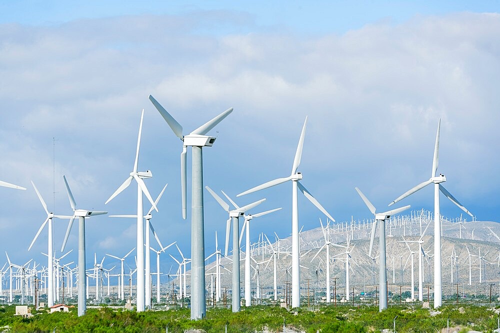 Wind turbines generating electricity, Santa Barbara, California, United States of America, North America