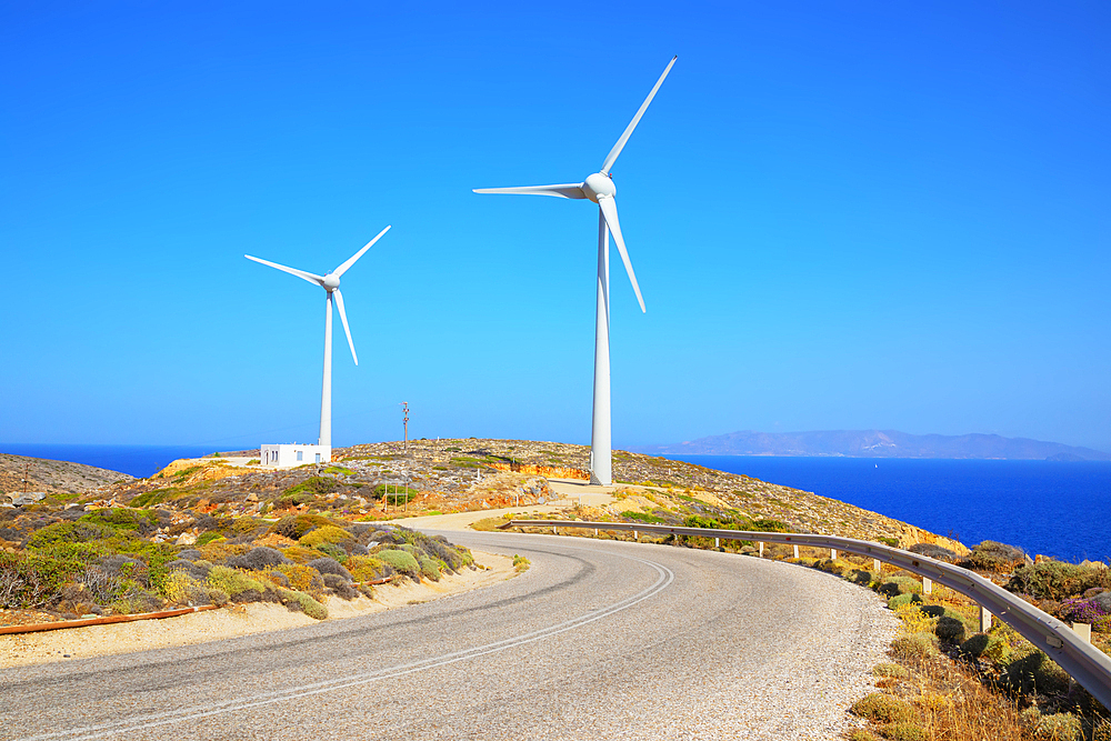 Wind turbines, Sifnos Island, Cyclades, Greek Islands, Greece, Europe