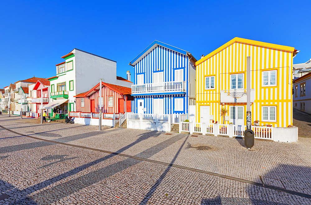 Traditional wooden striped houses, Costa Nova do Prado, Aveiro, Portugal