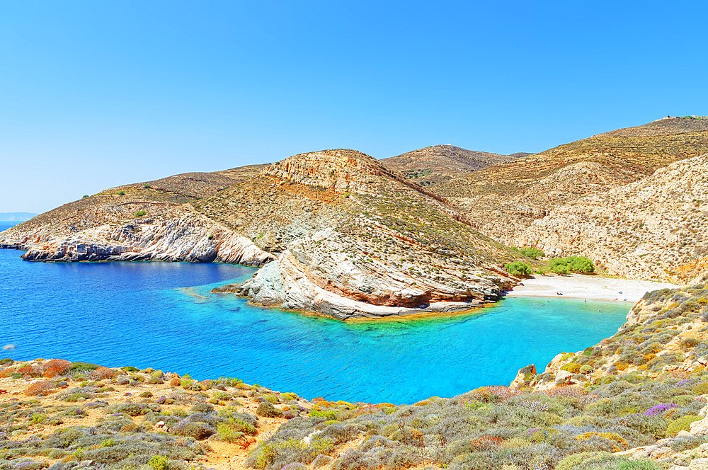 View of Livadaki bay, Folegandros Island, Cyclades Islands, Greek Islands, Greece, Europe