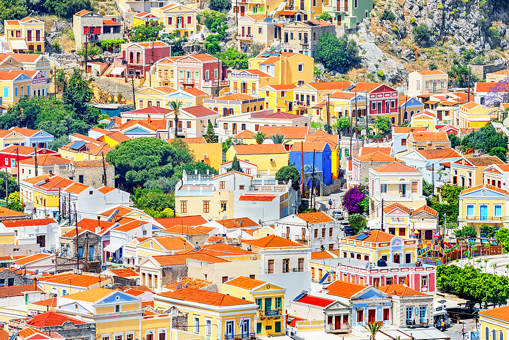 Colourful houses, Symi Island, Dodecanese Islands, Greece