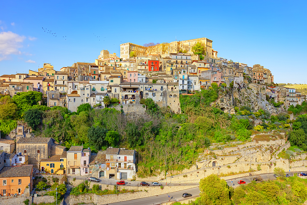 Low angle view of Ragusa Ibla historic town, Ragusa Ibla, Ragusa province, Sicily, Italy