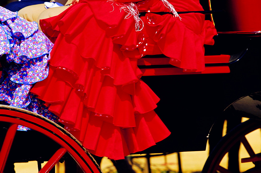 Detail of festival goer's dress, Feria de Sevilla, Sevilla, Andalucia, Spain, Europe