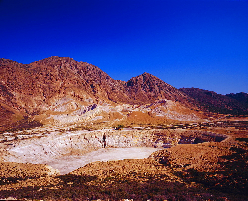 View of Stefanos Crater and mountains,Nisyros, Dodecanese, Greece, Europe