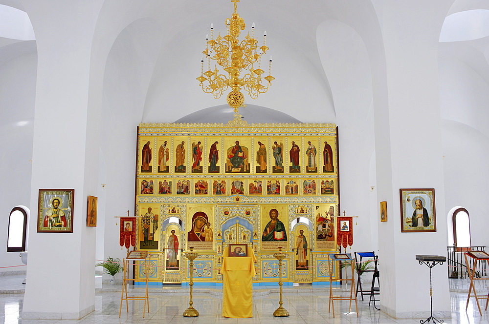 Altar area of the newly-built Russian Orthodox Cathedral in Havana's historic centre (Habana Vieja) (Old Havana), Cuba, West Indies, Central America