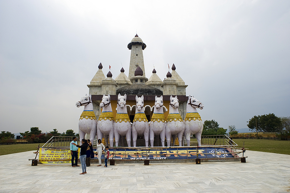 The Sun Temple dedicated to the Hindu solar deity Surya, built in 1991, constructed as an 18-wheeled chariot drawn by seven white horses, outside Bundu, Ranchi, Jharkhand, India, Asia