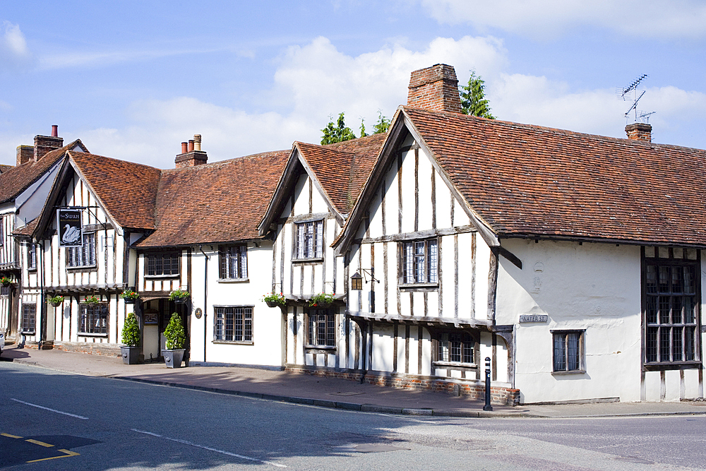 The famous Swan Inn in the High Street of this medieval wool town of timber-framed houses mostly dating from the 15th century, Lavenham, Suffolk, England, United Kingdom, Europe