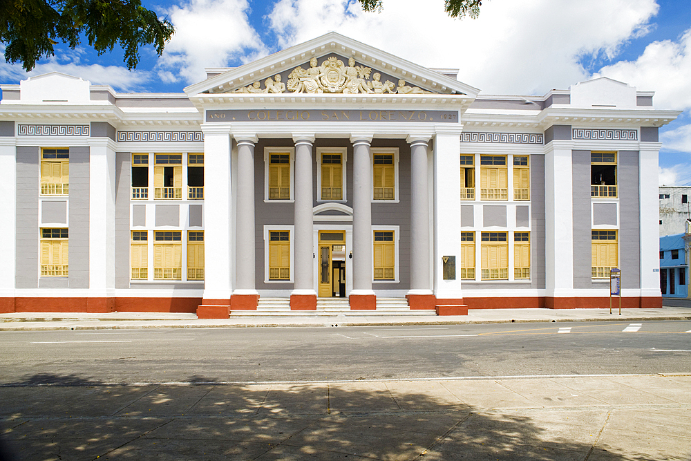 San Lorenzo college flanking the Parque Jose Marti in city centre, Cienfuegos City, UNESCO World Heritage Site, Cuba, West Indies, Caribbean, Central America