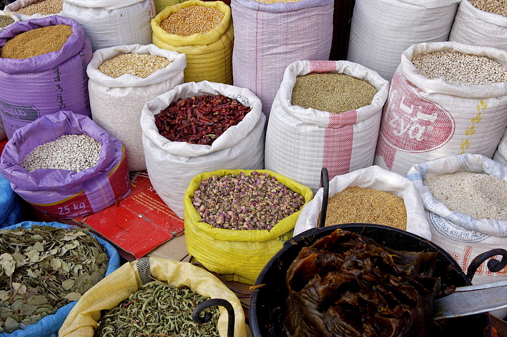 Spices in the souks in the Medina, Marrakesh, Morocco, North Africa, Africa