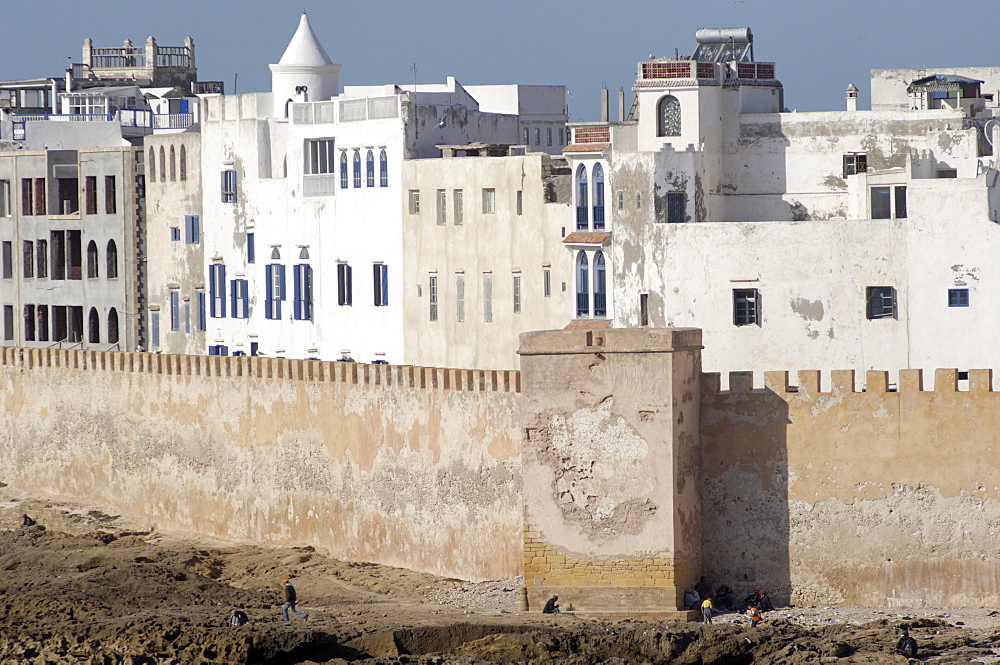 Old waterfont and city behind ramparts, Essaouira, historic city of Mogador, Morocco, North Africa, Africa